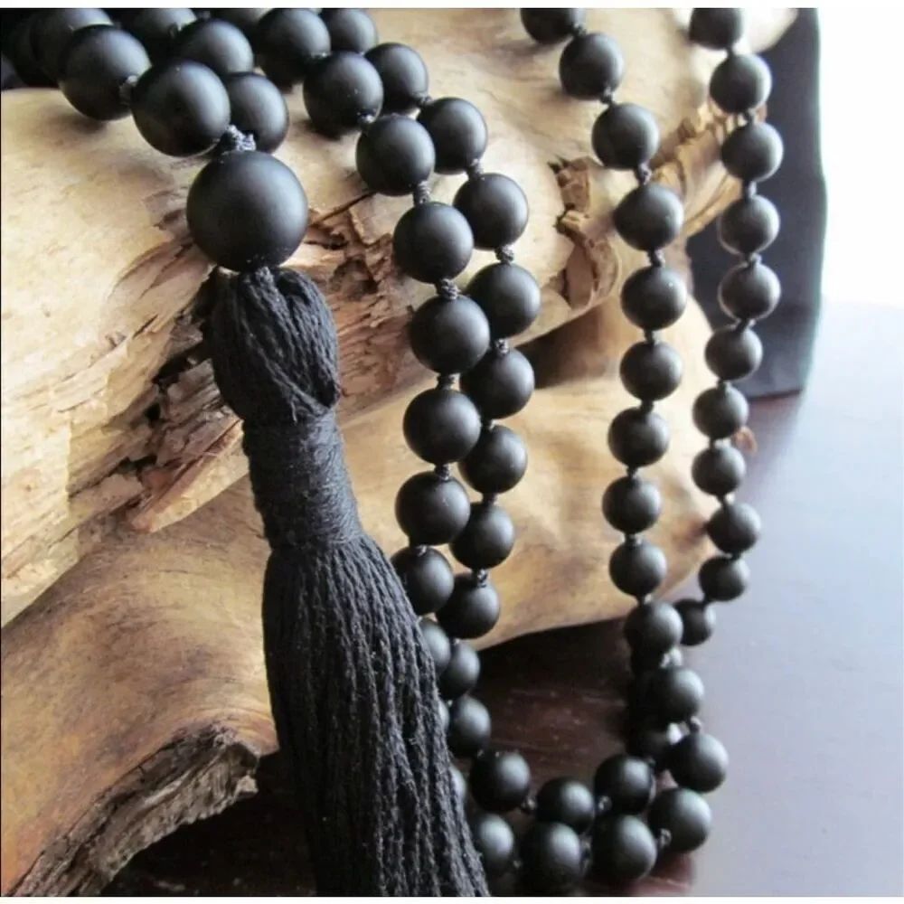 Chic Boutique Mala necklace matte black onyx 42 inches new without tag